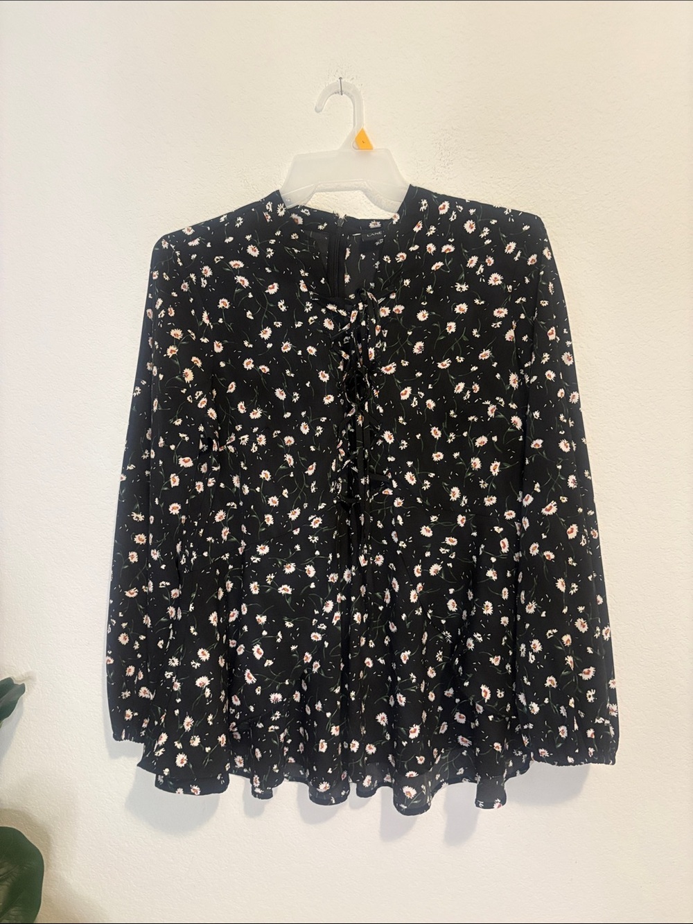 Lane Bryant Black Floral Tie-Neck Blouse